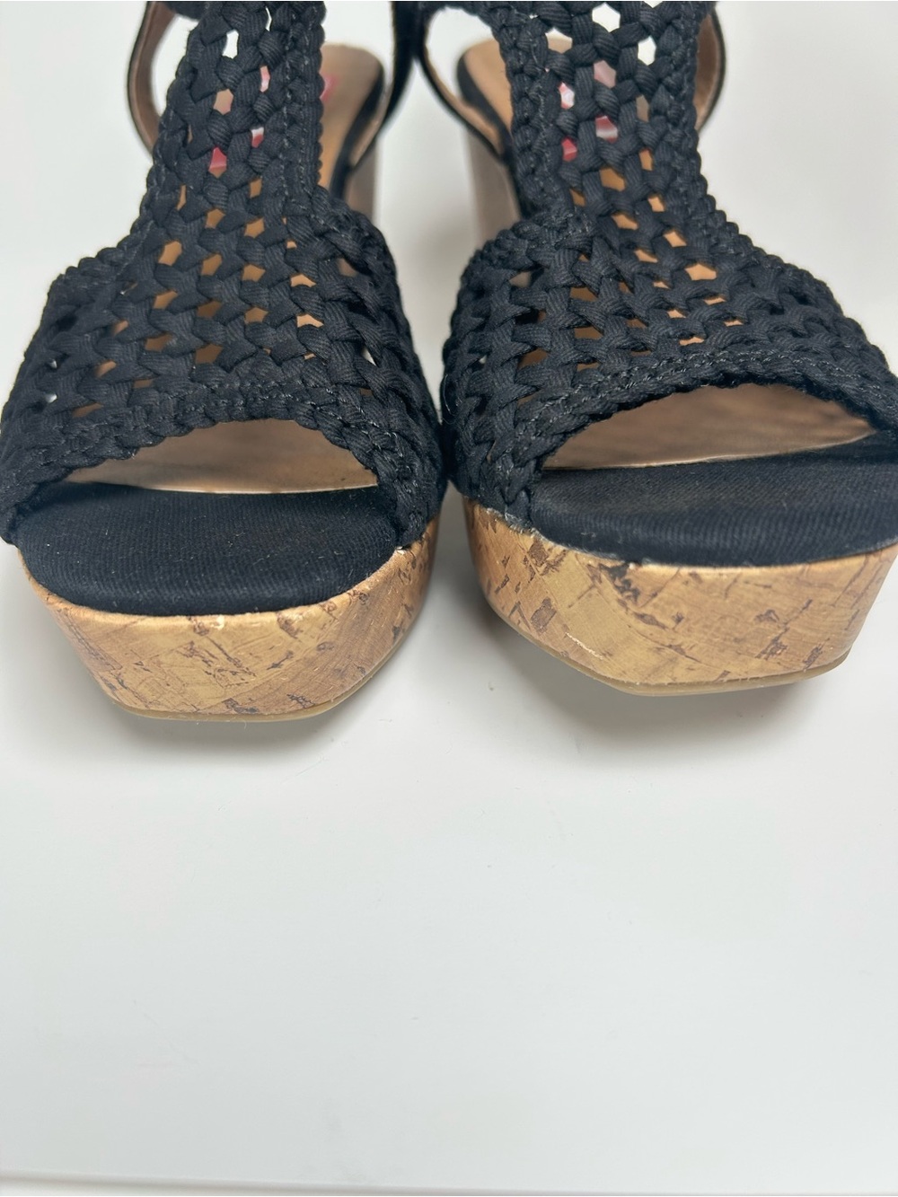 POP by EDL Evie Black Crochet Woven Slingback Wedge Sandals Size 8.5 M - Picture 6 of 10